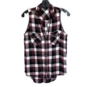 Rock & Republic | Women’s Soft Navy Red White Plaid Sleeveless Flannel Shirt